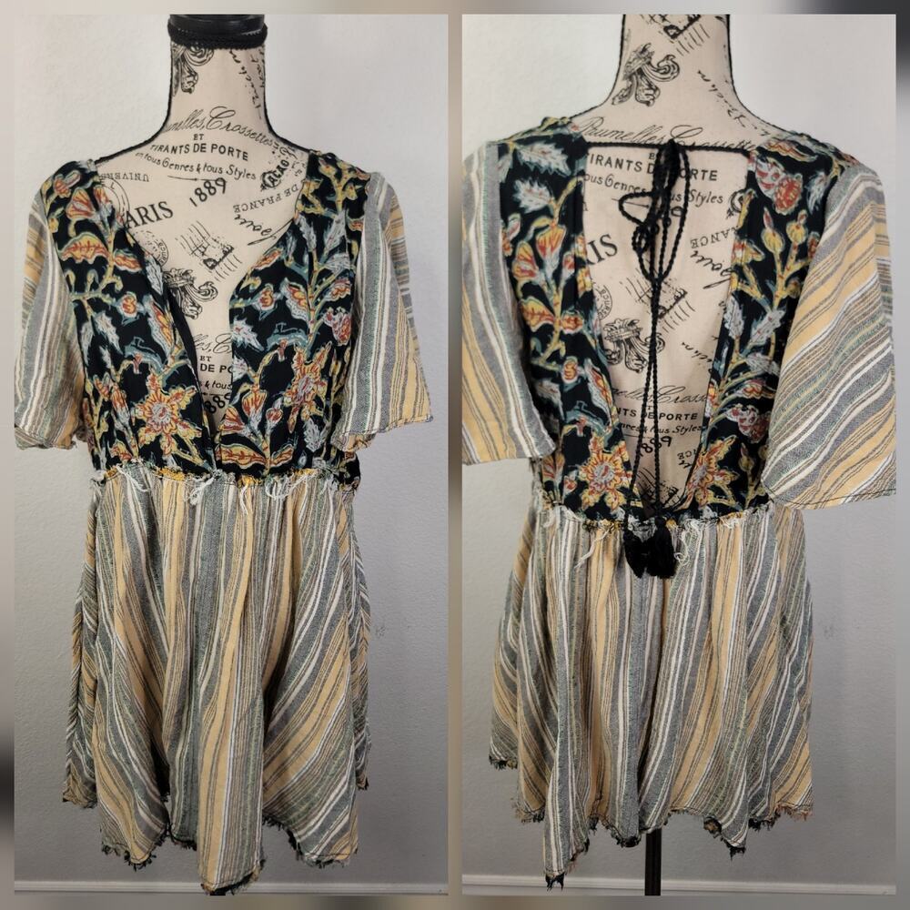 Free People Babydoll Under The Sun Mini Dress Tunic Top Boho Floral Sz Medium